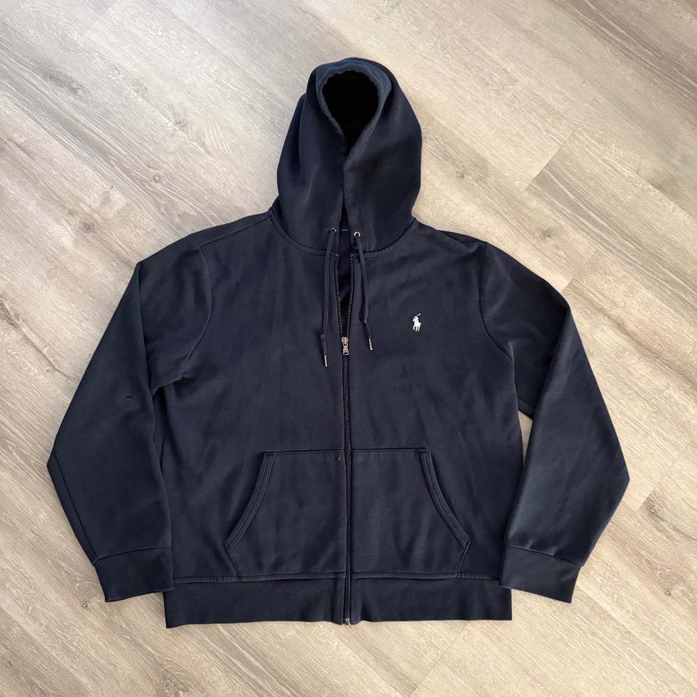 POLO Ralph Lauren Men’s Navy Double-Knit Full Zip Hoodie M/L Preppy